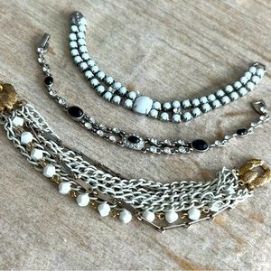 3 vintage bracelets chains white gold silver rhinestones